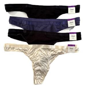 Jenni Intimates Lot 4pcs Thong Cotton Panty - 2 Black Purple Beige - Plus XXL